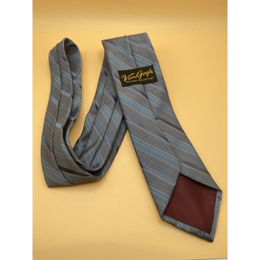 VTG Van Gogh Designer Collection Men's Tie Blue Striped Silk Blend Made in USA